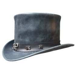 el dorado distressed black leather top hat
