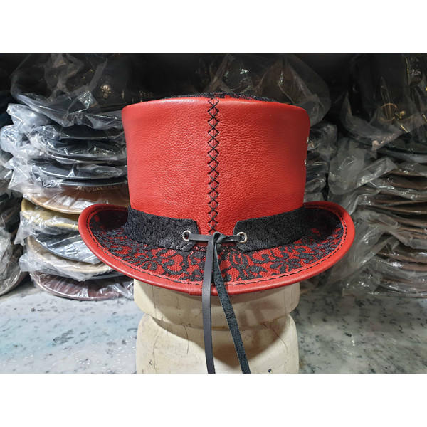 Steampunk Black Crusty Band Red Leather Top Hat (4).jpg