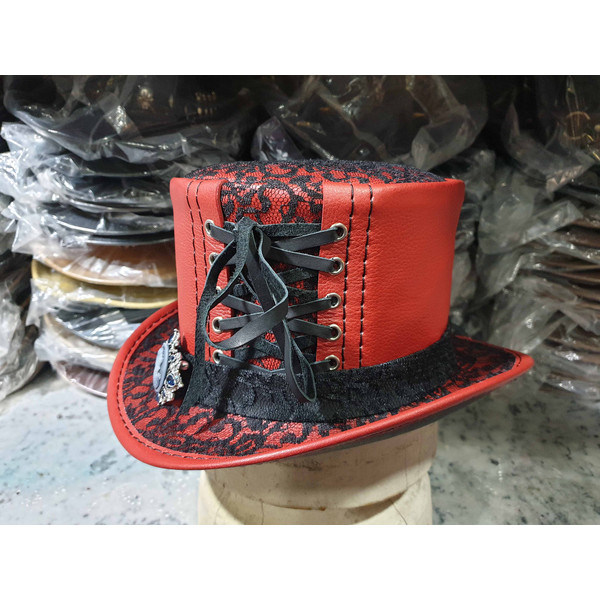 Steampunk Black Crusty Band Red Leather Top Hat (7).jpg
