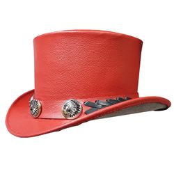 Native Indian Head Band Red Leather Top Hat