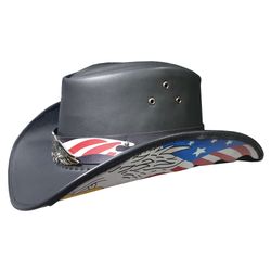 Patriotic Eagle Black Leather Cowboy Hat