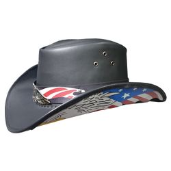 patriotic eagle black leather cowboy hat