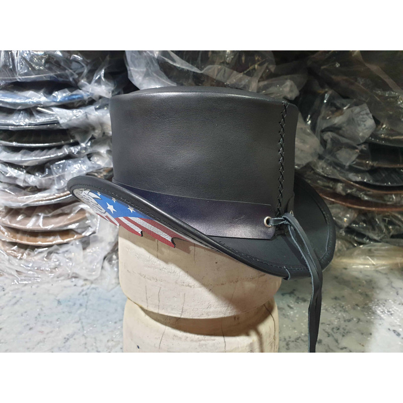 Patriotic Biker Black Leather Short Top Hat (4).jpg