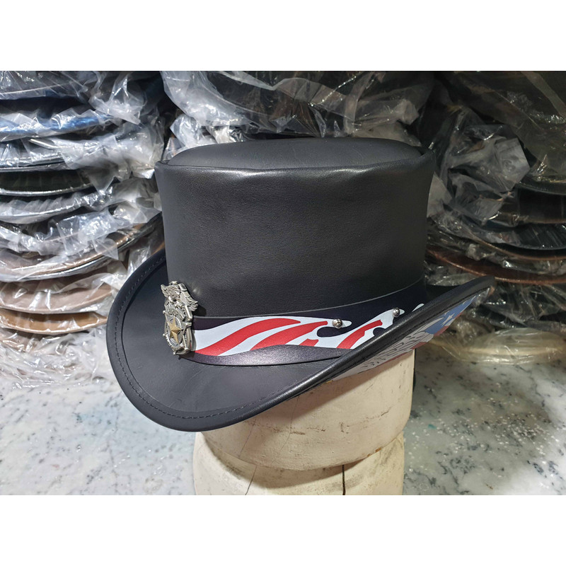 Patriotic Biker Black Leather Short Top Hat (8).jpg
