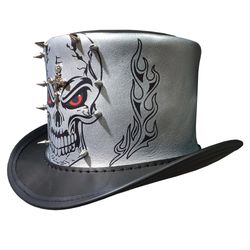 Gothic Malevolent Mens Black Leather Top Hat