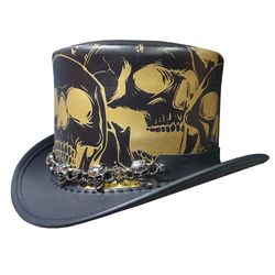 seven skulls mens black leather top hat