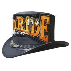 live to ride biker mens black leather top hat