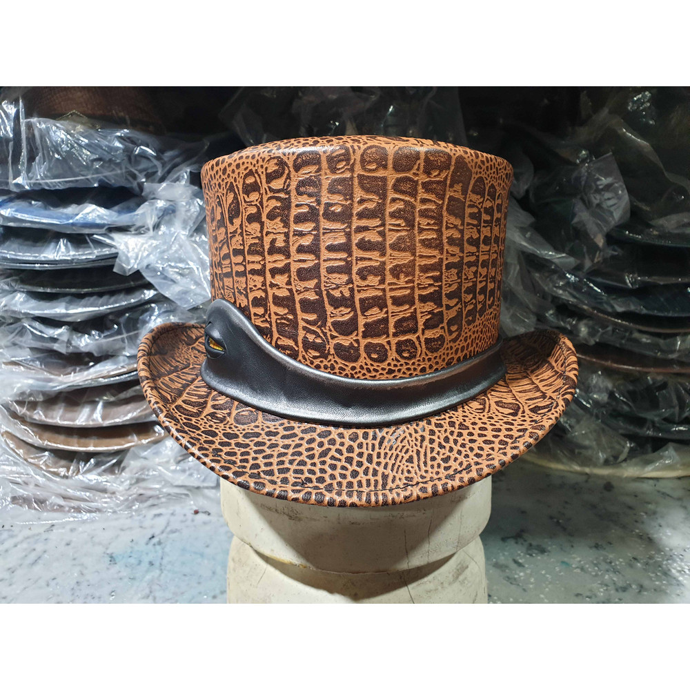 Crocodile Eye Band Tan Leather Top Hat (9).jpg