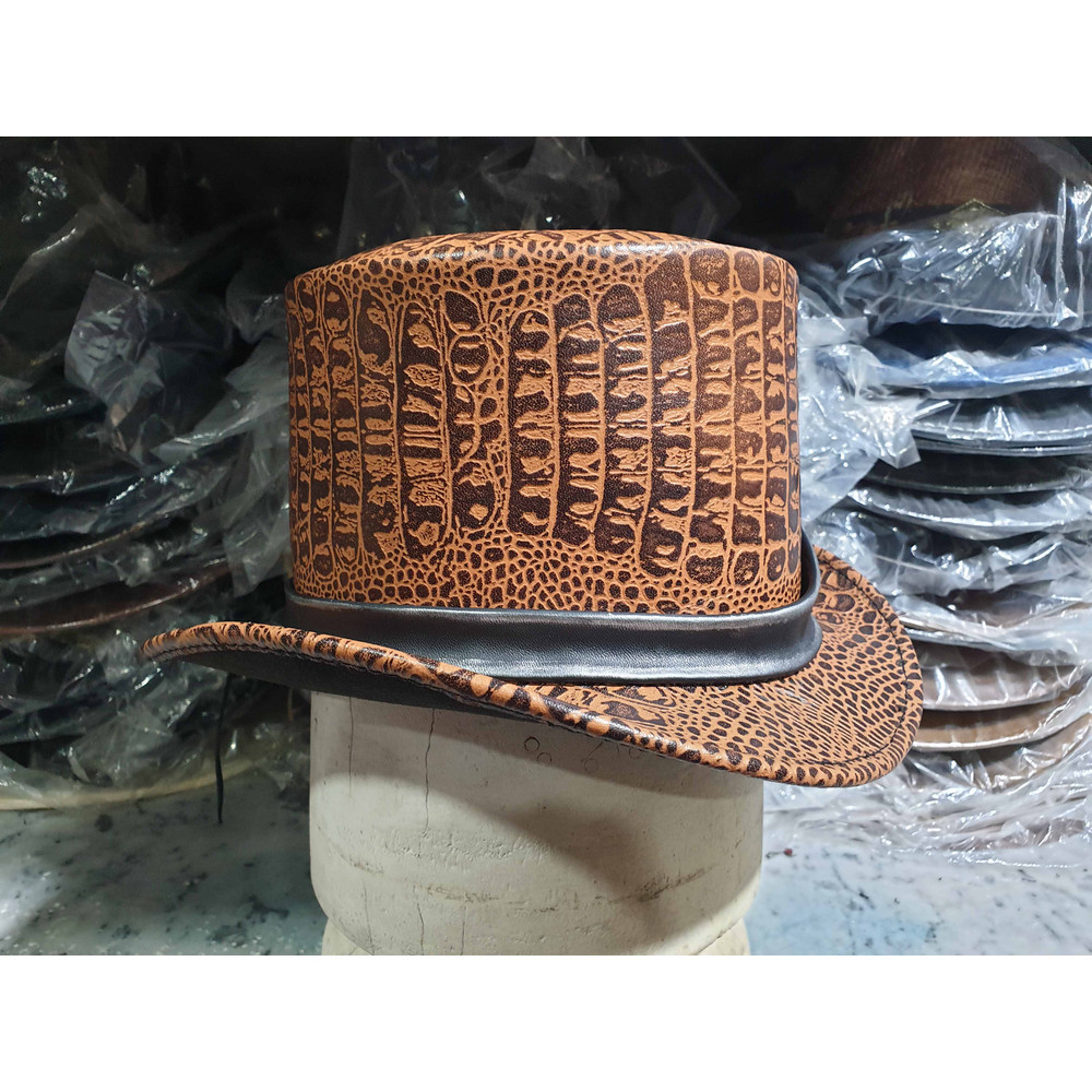 Crocodile Eye Band Tan Leather Top Hat (10).jpg