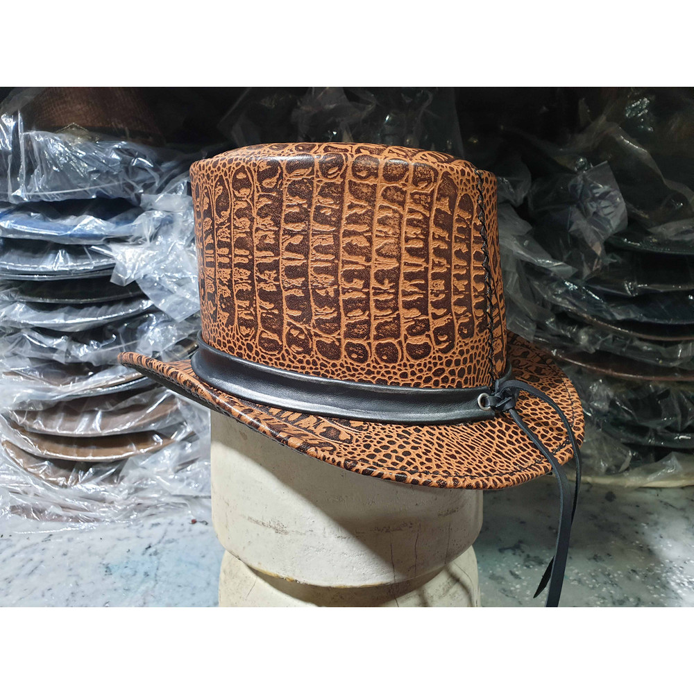 Crocodile Eye Band Tan Leather Top Hat (11).jpg