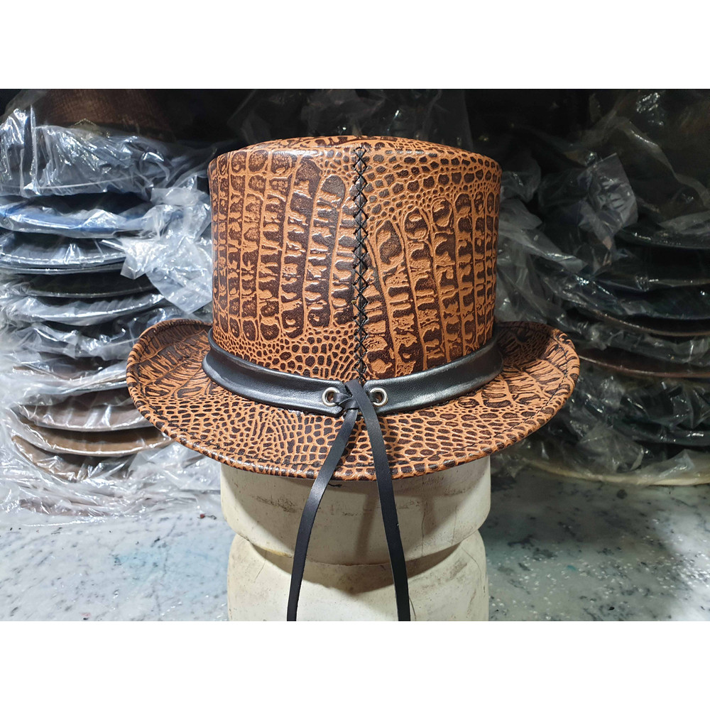 Crocodile Eye Band Tan Leather Top Hat (12).jpg
