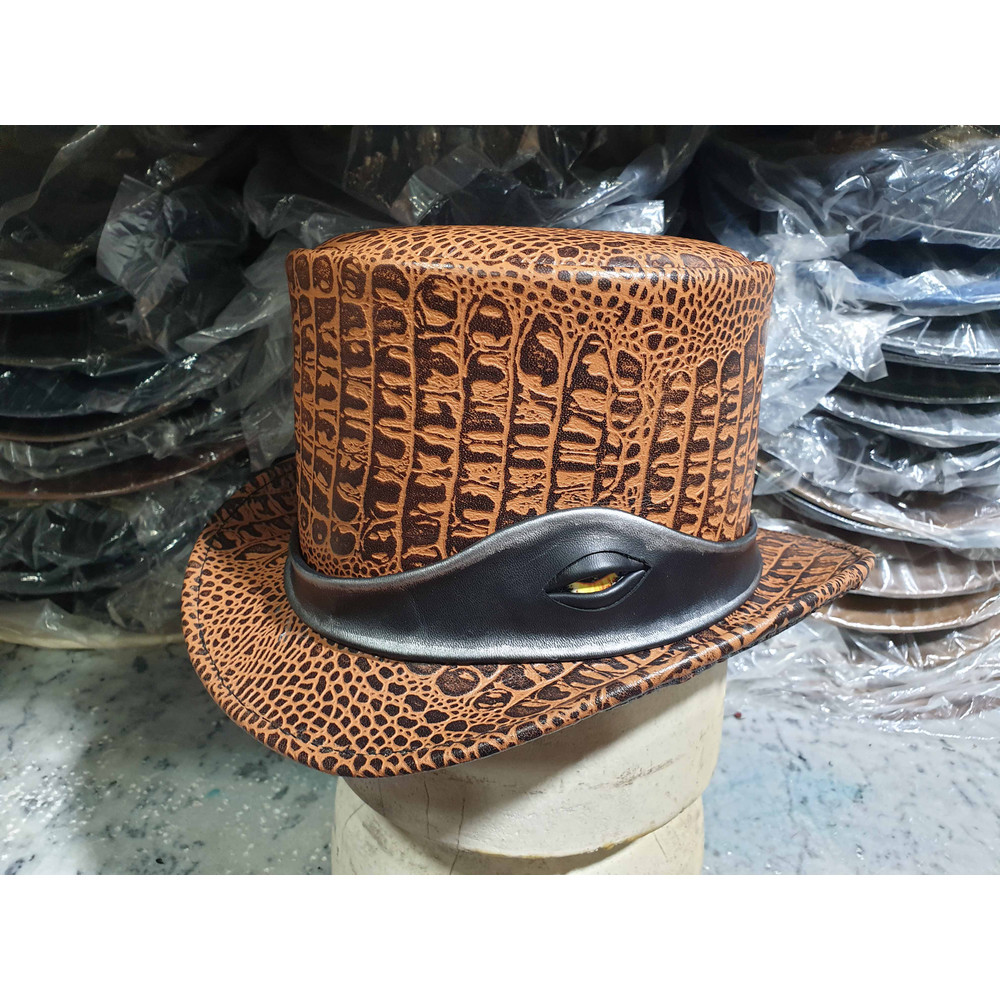 Crocodile Eye Band Tan Leather Top Hat (15).jpg