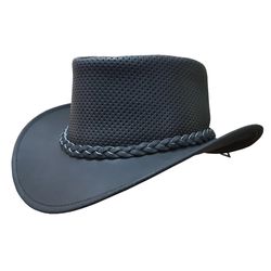 cool breeze outback western cowboy leather mesh hat
