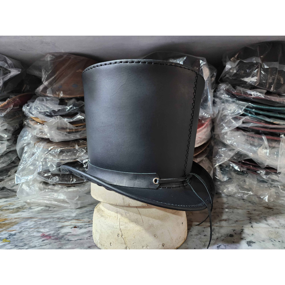 Stovepiper Black Leather Top Hat 4
