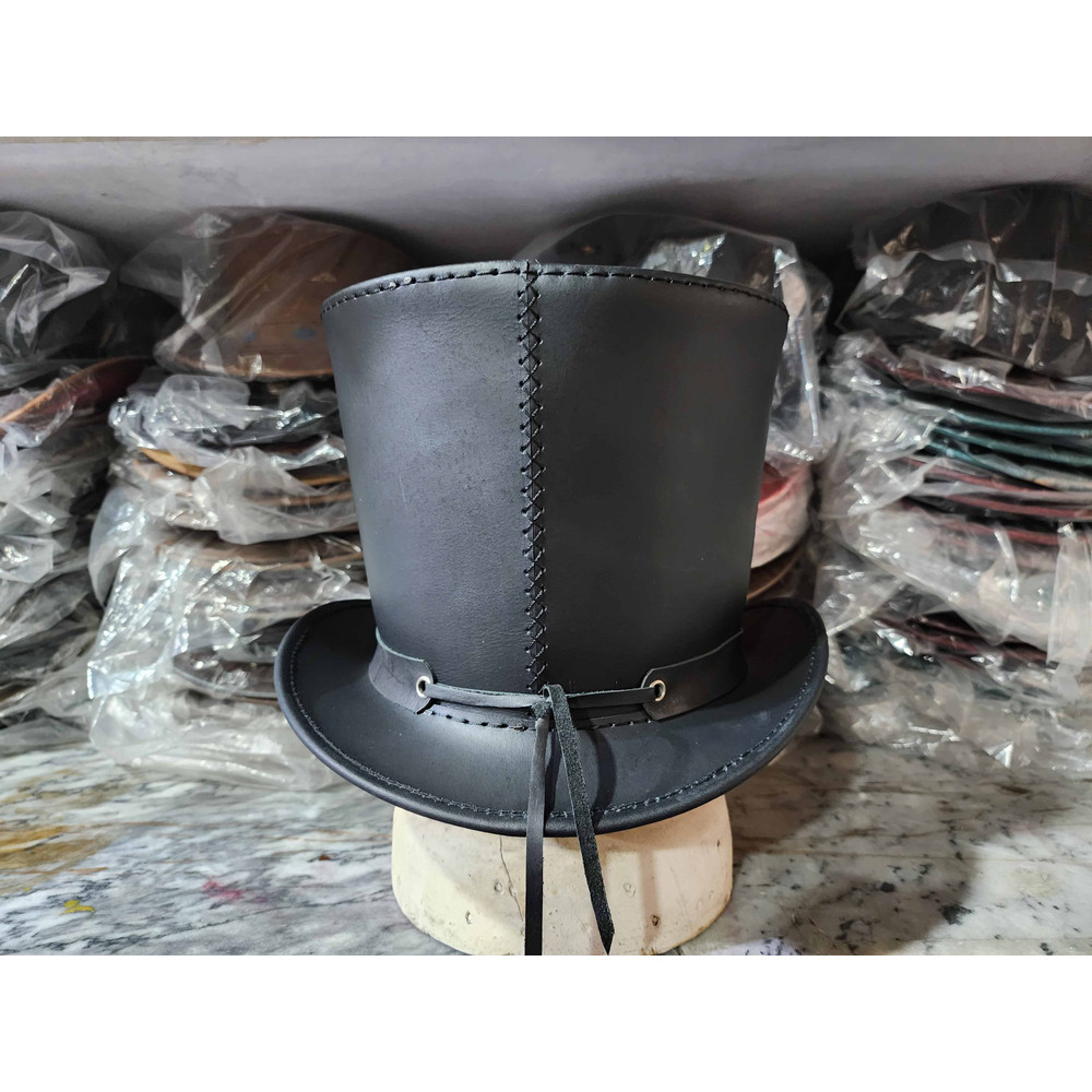Stovepiper Black Leather Top Hat 5