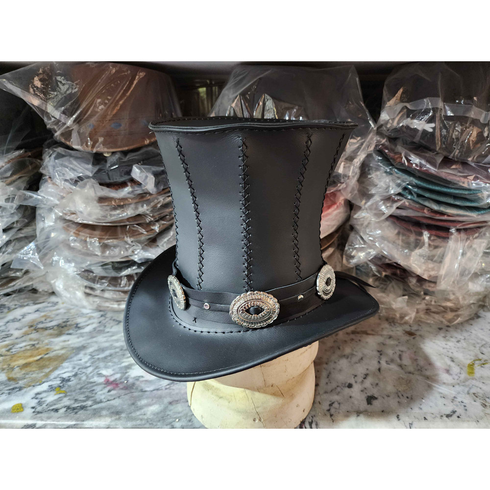 Rock Star Slash Inspired Black Leather Top Hat 1