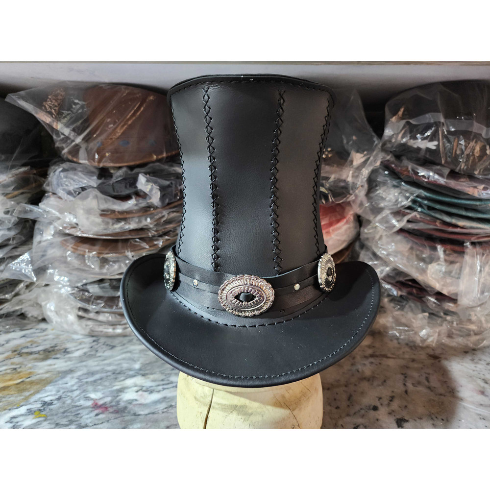 Rock Star Slash Inspired Black Leather Top Hat 2