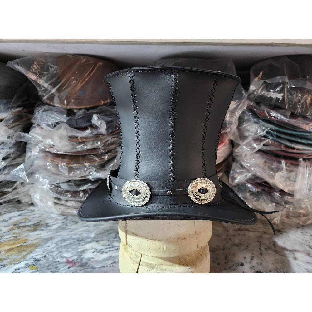 Rock Star Slash Inspired Black Leather Top Hat 3