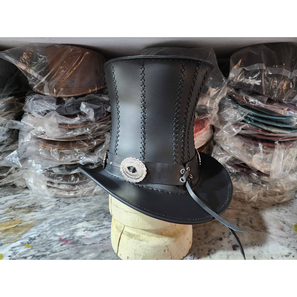 Rock Star Slash Inspired Black Leather Top Hat 4