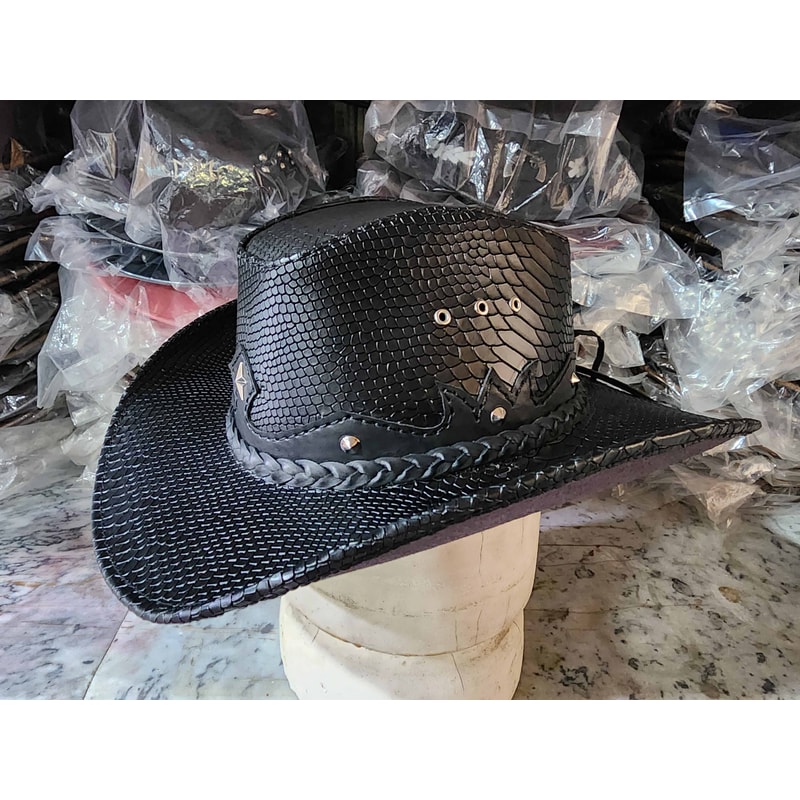 Western Icon Cowboy Ananconda Skin Texture Leather Hat 1