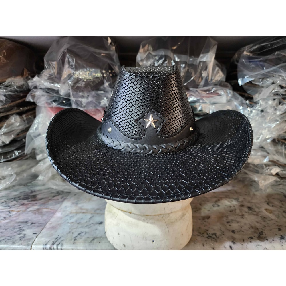 Western Icon Cowboy Ananconda Skin Texture Leather Hat 2