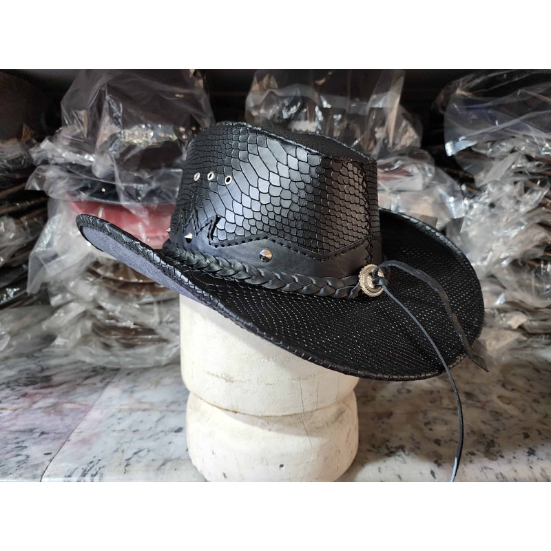 Western Icon Cowboy Ananconda Skin Texture Leather Hat 4