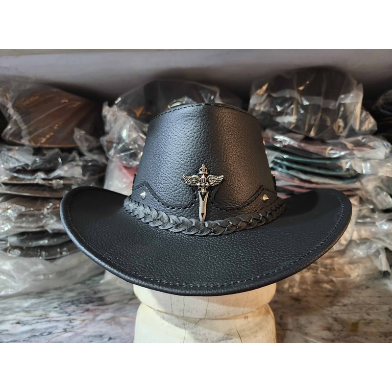 Western Australian Cowboy Outback Black Leather Hat 2