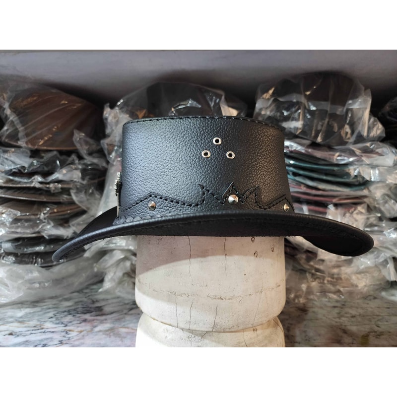 Western Australian Cowboy Outback Black Leather Hat 3