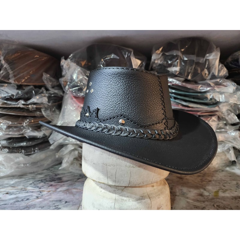 Western Australian Cowboy Outback Black Leather Hat 4