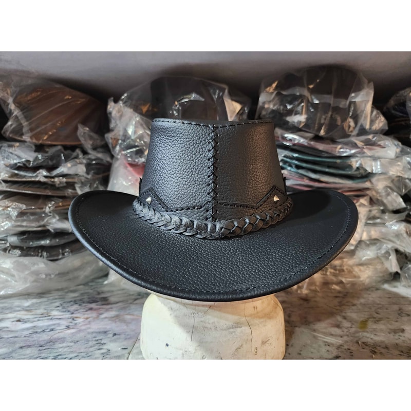 Western Australian Cowboy Outback Black Leather Hat 5