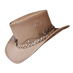 western australian cowboy outback tan leather hat
