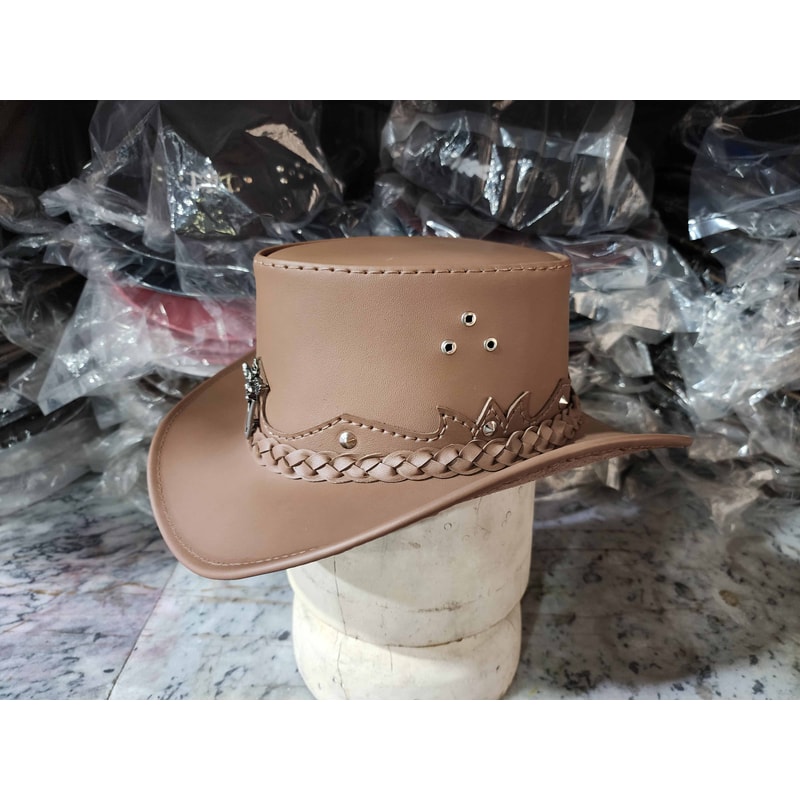 Western Australian Cowboy Outback Tan Leather Hat 1