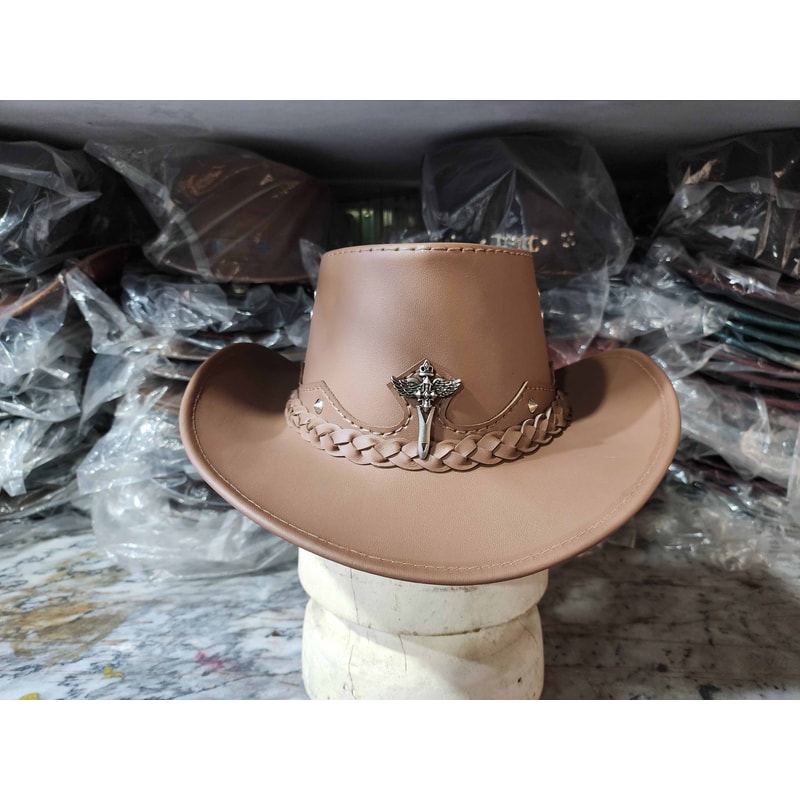 Western Australian Cowboy Outback Tan Leather Hat 2