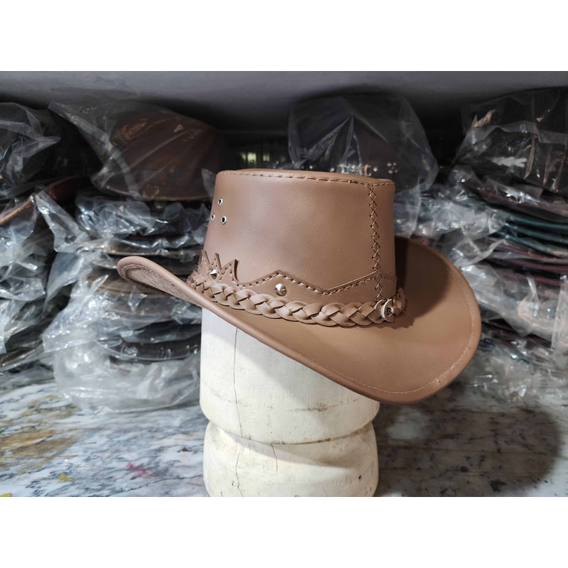 Western Australian Cowboy Outback Tan Leather Hat 4