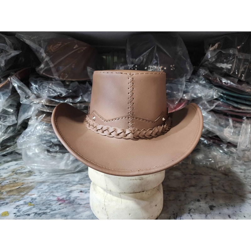 Western Australian Cowboy Outback Tan Leather Hat 5