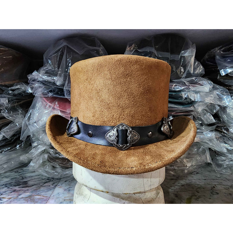 Western Rodeo Flower Carved Concho Band Eldorado Suede Leather Top Hat 2