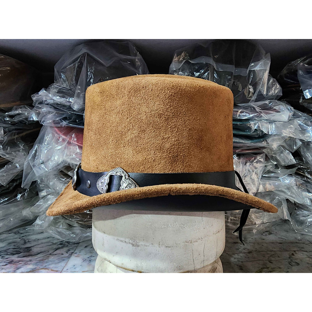 Western Rodeo Flower Carved Concho Band Eldorado Suede Leather Top Hat 3