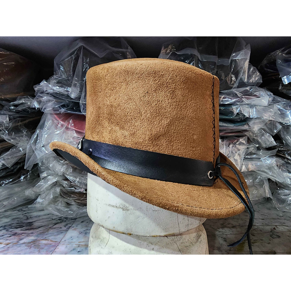 Western Rodeo Flower Carved Concho Band Eldorado Suede Leather Top Hat 4