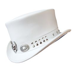 bikers silver winged skull white leather short top hat