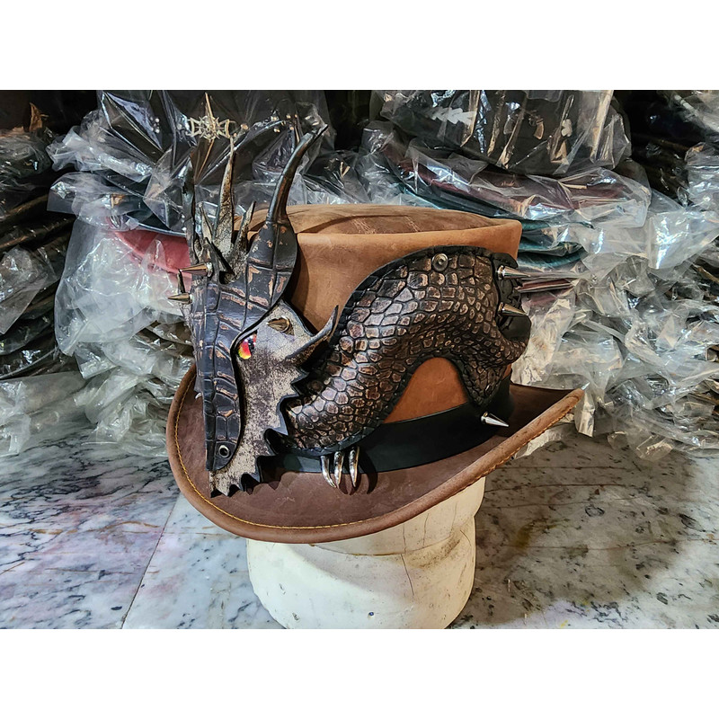 Dragon Of Charisma Brown Leather Top Hat 1