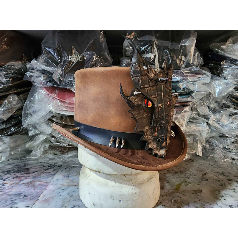 Dragon Of Charisma Brown Leather Top Hat 3