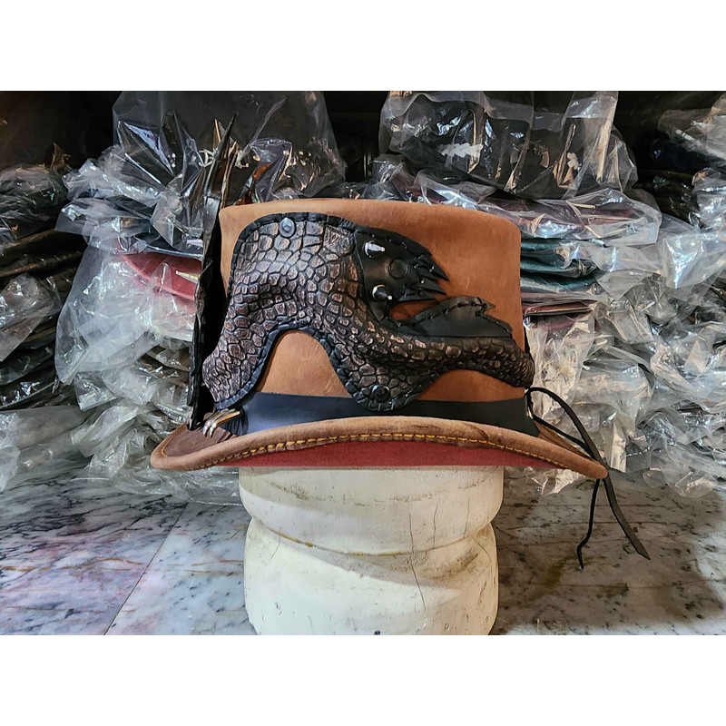 Dragon Of Charisma Brown Leather Top Hat 4