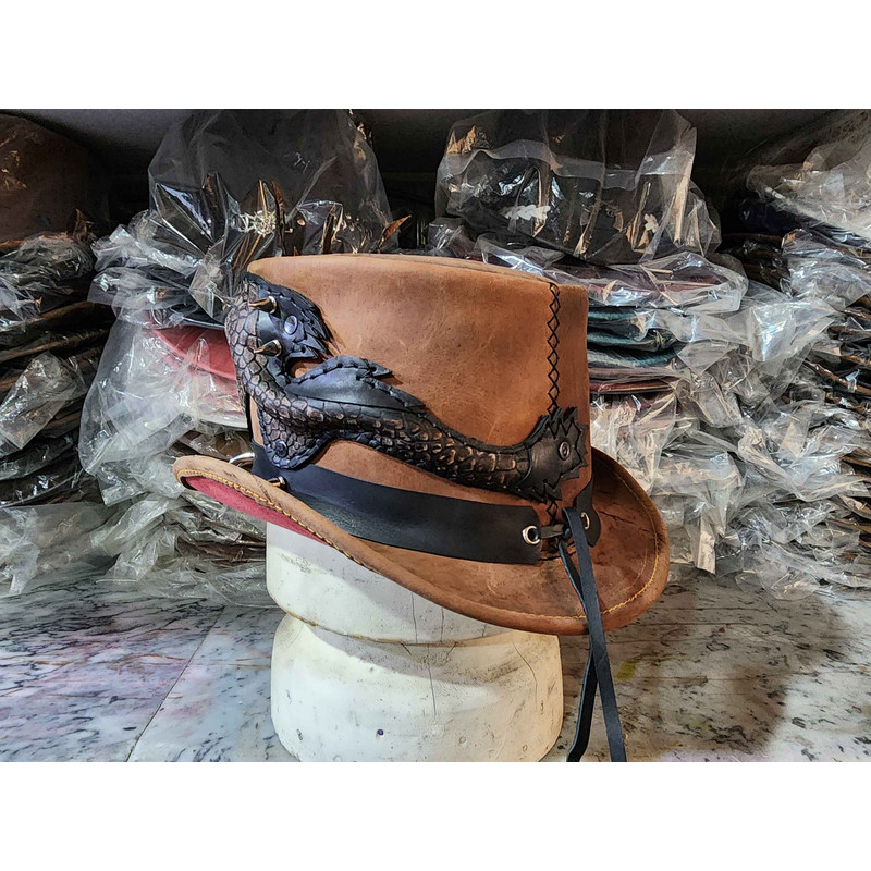 Dragon Of Charisma Brown Leather Top Hat 5