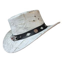 crocodile texture white leather cowboy hat