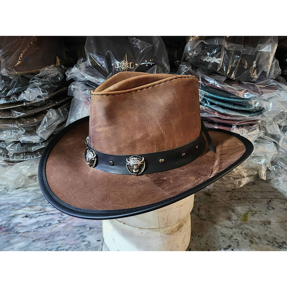 Cyclone Western Brown Leather Cowboy Hat 1