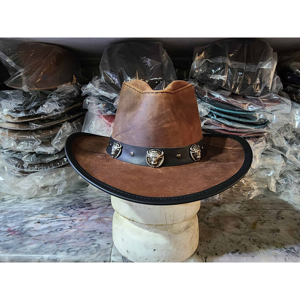 Cyclone Western Brown Leather Cowboy Hat 2