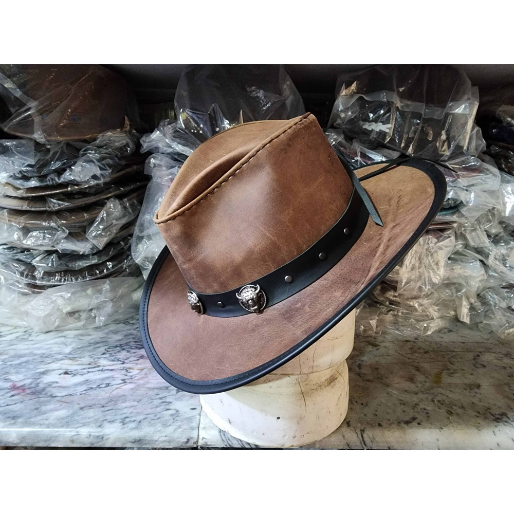 Cyclone Western Brown Leather Cowboy Hat 3