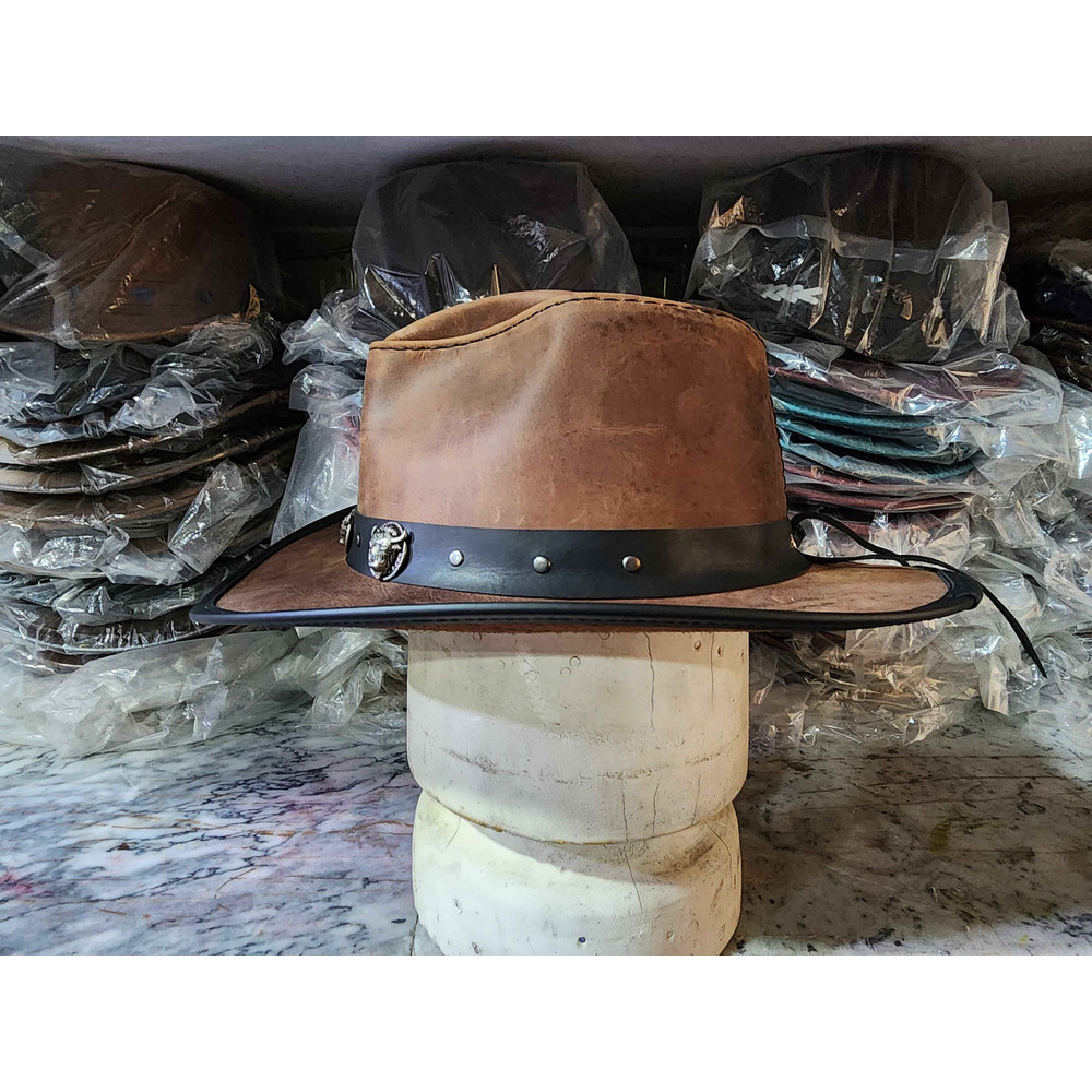 Cyclone Western Brown Leather Cowboy Hat 4