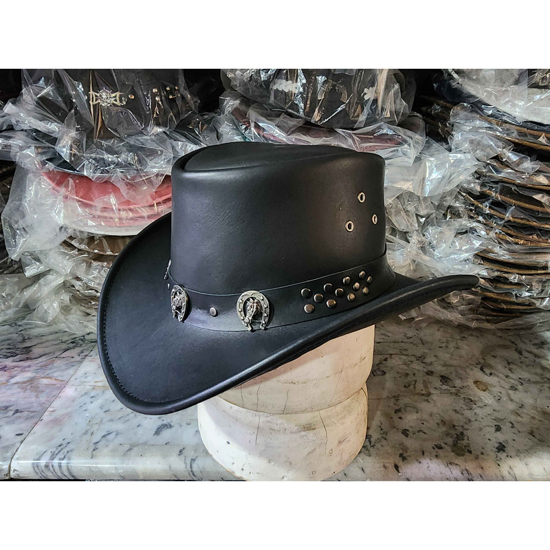 Western Horse Shackle Band Black Leather Cowboy Hat 1