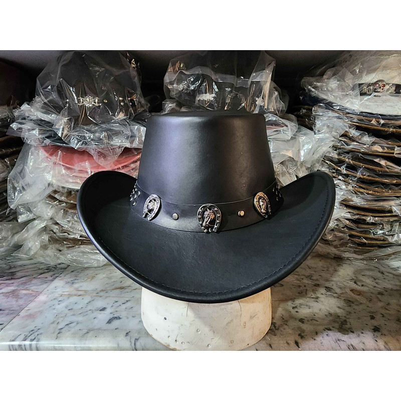 Western Horse Shackle Band Black Leather Cowboy Hat 2